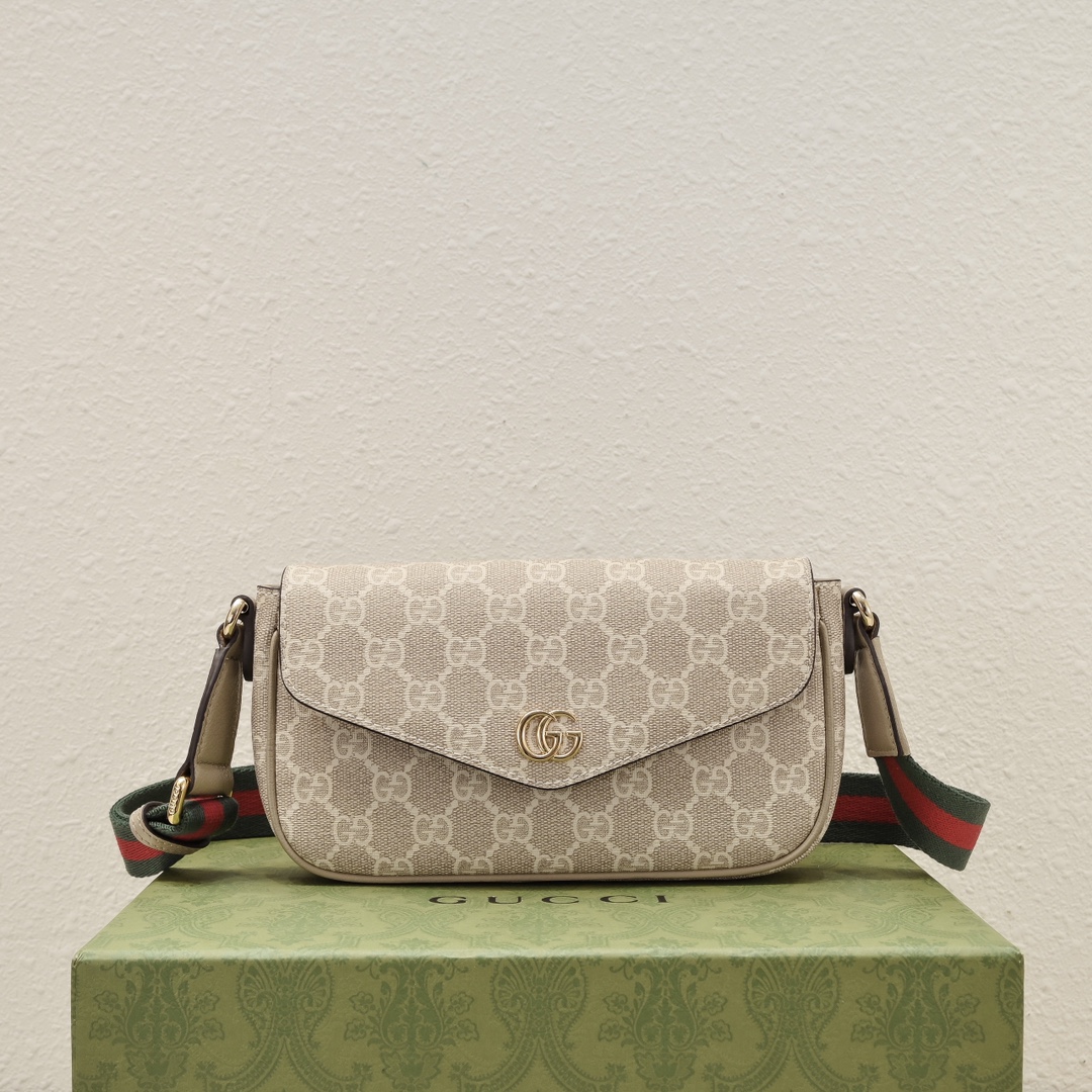 Gucci GG Supreme Tassen Schoudertas Beige Groen Envelop