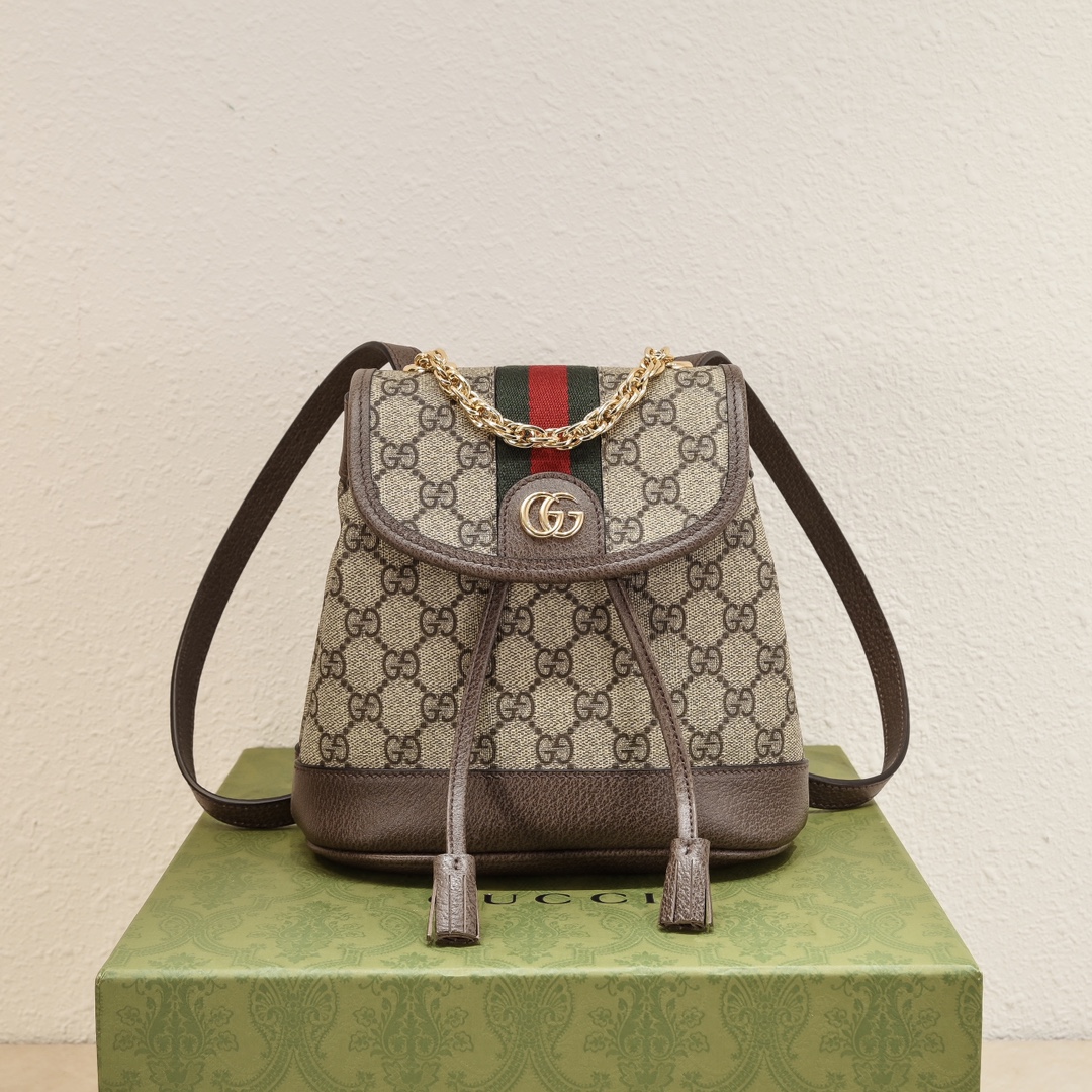 Gucci Tassen Rugtassen Beige Koffiekleur Goud Groen Katoen Kettingen