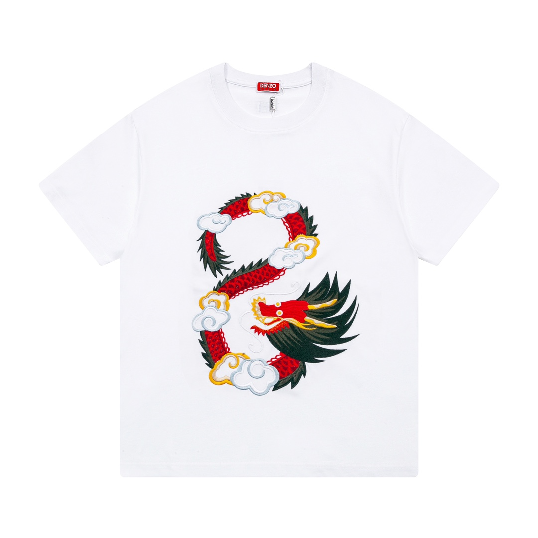 KENZO Clothing T-Shirt Embroidery Unisex Cotton Double Yarn Short Sleeve