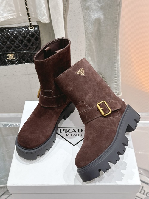 Prada F041 Series Leather Mid-Calf Boot, Women's Fashionable Platform Boots 1 Prada F041 Series Leather Mid-Calf Boot, Women's Fashionable Platform Boots