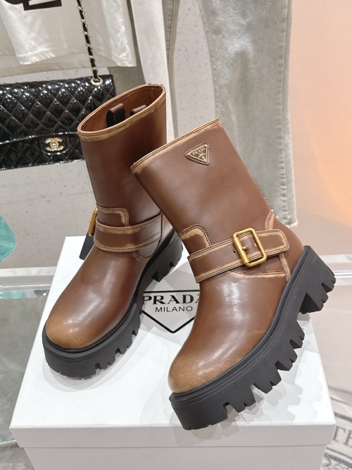 Prada F041 Series Brown Leather Platform Mid-Calf Buckle Boots 1 Prada F041 Series Brown Leather Platform Mid-Calf Buckle Boots