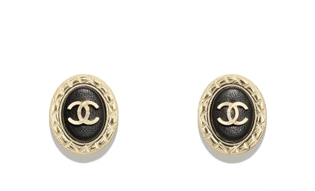 Chanel Joyas Pendiente Negro Piel de vaca Cuero Vintage