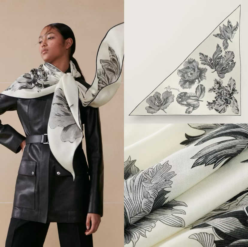 ✨✨【加厚丝毛款 双面同色】上新💏顶级H家专柜最新款【郁金香狂热 大三角巾】多功能三角巾 🎀🎀，色彩明丽