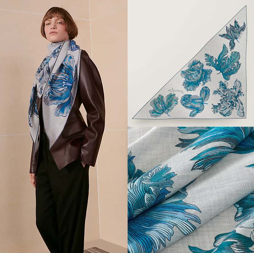 ✨✨【加厚丝毛款 双面同色】上新💏顶级H家专柜最新款【郁金香狂热 大三角巾】多功能三角巾 🎀🎀，色彩明丽