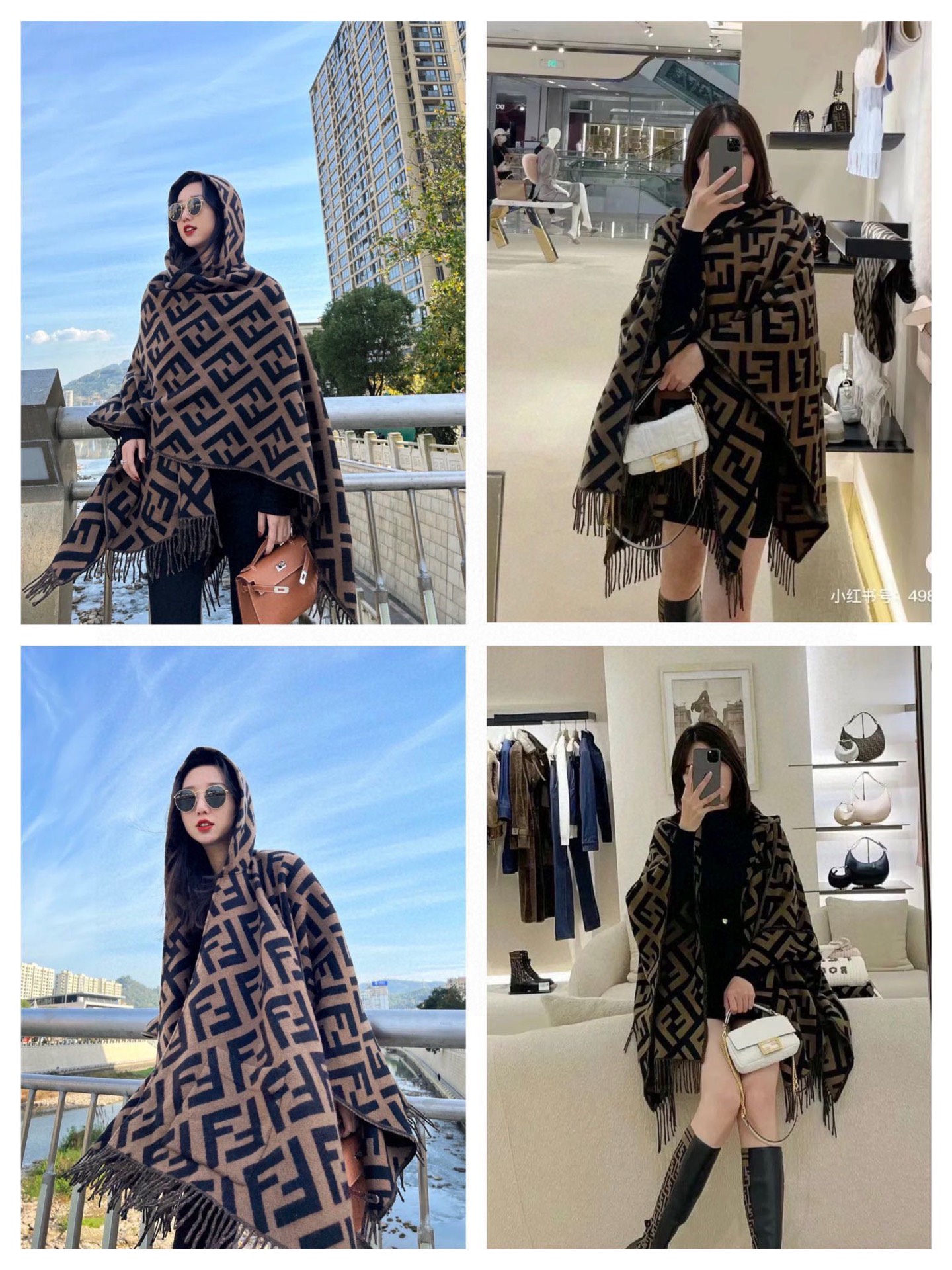 NO:341399,p synchronous counter!  Fendi Limited Hooded Cape Shawl】High-up!  !  Made in pure cashmere!  !  This FF cloak is a new limited edition Fendi Fendi autumn and winter style!  It has a hooded design and a large pocket decoration, which is more aura!  !  !  The counter is also a new product that has just been launched!  Price w+, Fendi's cloak design makes her legs look long!  !  Can be used as cloaks, cloaks, and tops!  The styling function is very powerful!  The real thing is really great!  !  !  The process is very difficult!  !  !  The overall is also very thick and requires high raw materials!  Thick and soft!  !  !  The product information on the cloth label is consistent with the official information!  Very heavy industrial design!  !  High-version scarf, high-version scarf, fendi, fendi, shawls, hats19860909p同步专柜！Fendi限量款连帽斗篷披肩】重磅！！纯羊绒打造！！此款FF披风是Fendi芬迪秋冬限量新款！有连帽的设计,还有大口袋的装饰,更具气场！！！专柜也是刚上架的新品！售价w＋,芬迪的斗篷设计非常显腿长！！可以用为披风,斗篷,上衣！造型功能很强大！实物真的很赞！！！工艺难度非常大！！！整体也很厚实,对原材料要求很高！厚而柔软！！！布标上的产品信息都是和官方信息一致的！很重工的设计！！高版本围巾,高版本围巾,fendi,fendi,shawls,hats,scarf