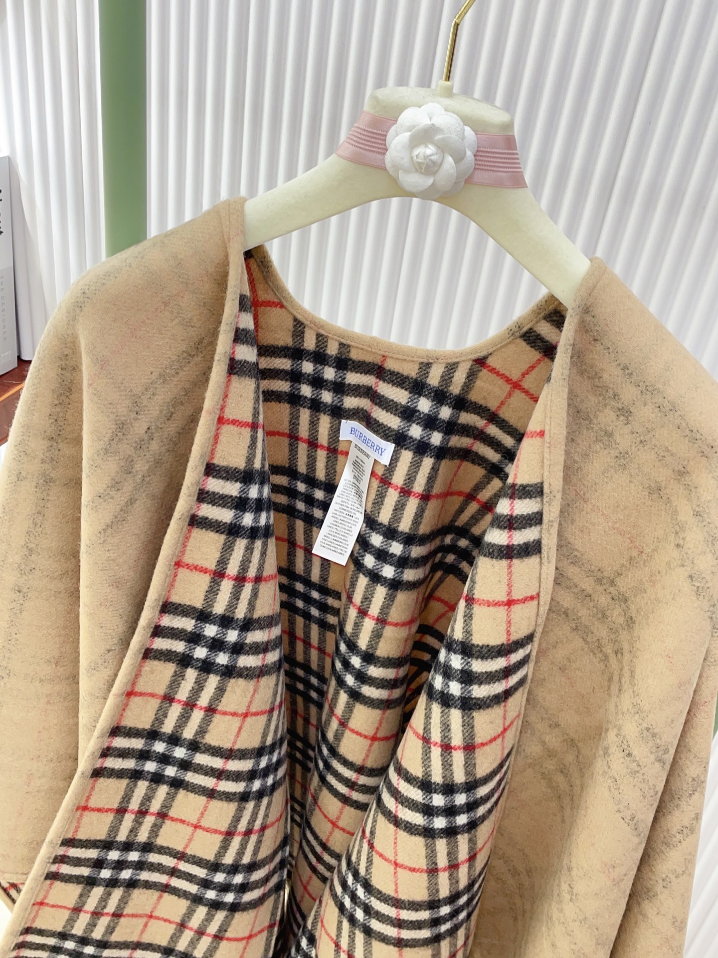 Reversible Wool Blend Cape, Check and Solid Design, One Size Fits All 8 i1756053841888 3986 0 6
