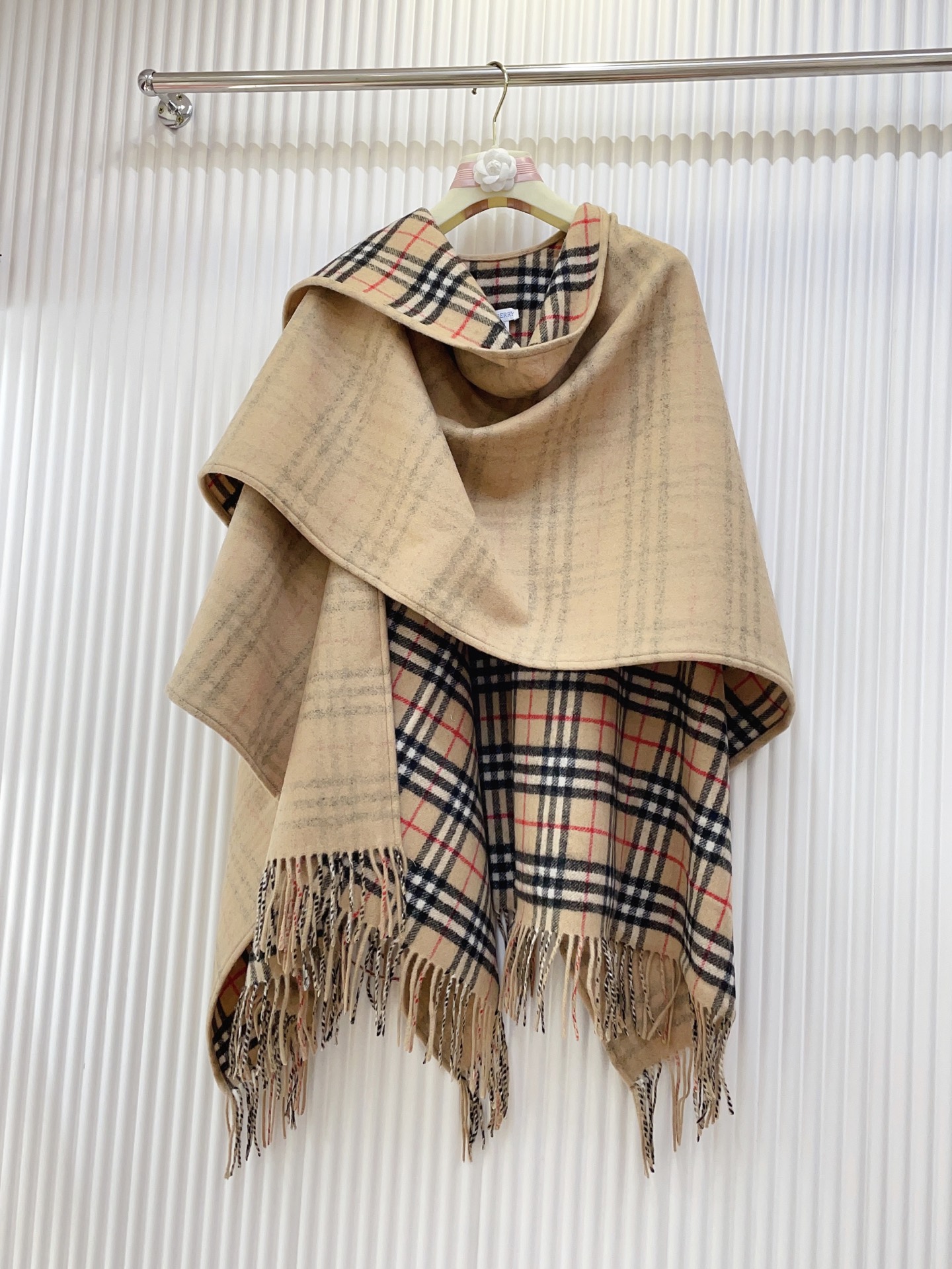 Reversible Wool Blend Cape, Check and Solid Design, One Size Fits All 6 i1756053842005 7796 0 4