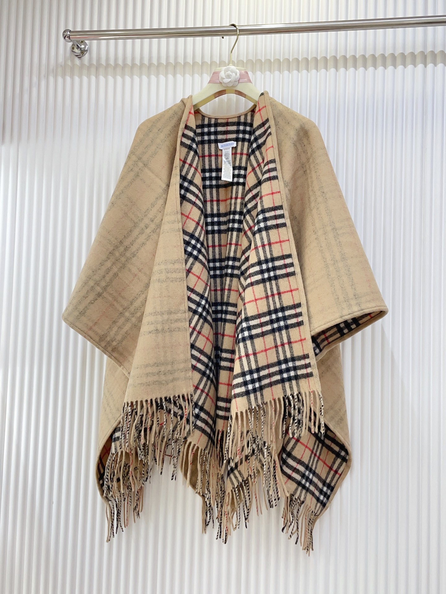 Reversible Wool Blend Cape, Check and Solid Design, One Size Fits All 5 i1756053843223 4782 0 3