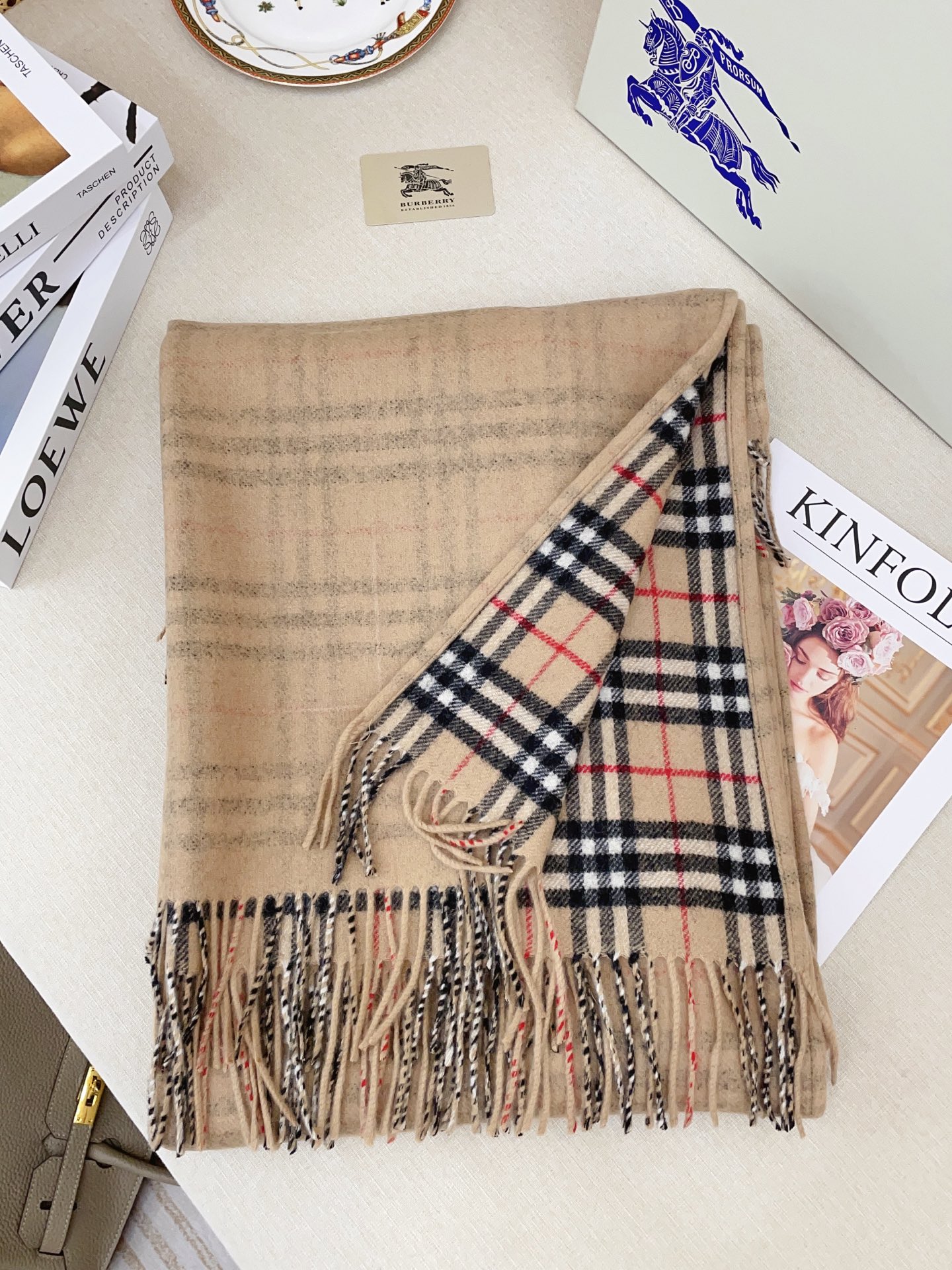 Reversible Wool Blend Cape, Check and Solid Design, One Size Fits All 9 i1756053852464 1735 0 7