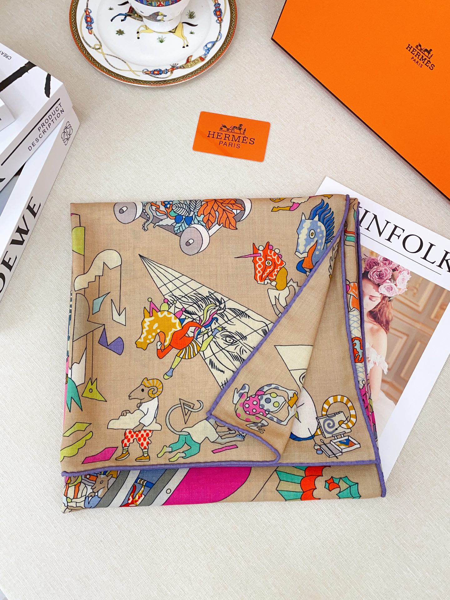 ✨✨【双面同色 丝毛款】H家羊绒新款 买了都说好看‼️推荐💕【马术学院 140】羊绒方巾‼️H家ZG爆款