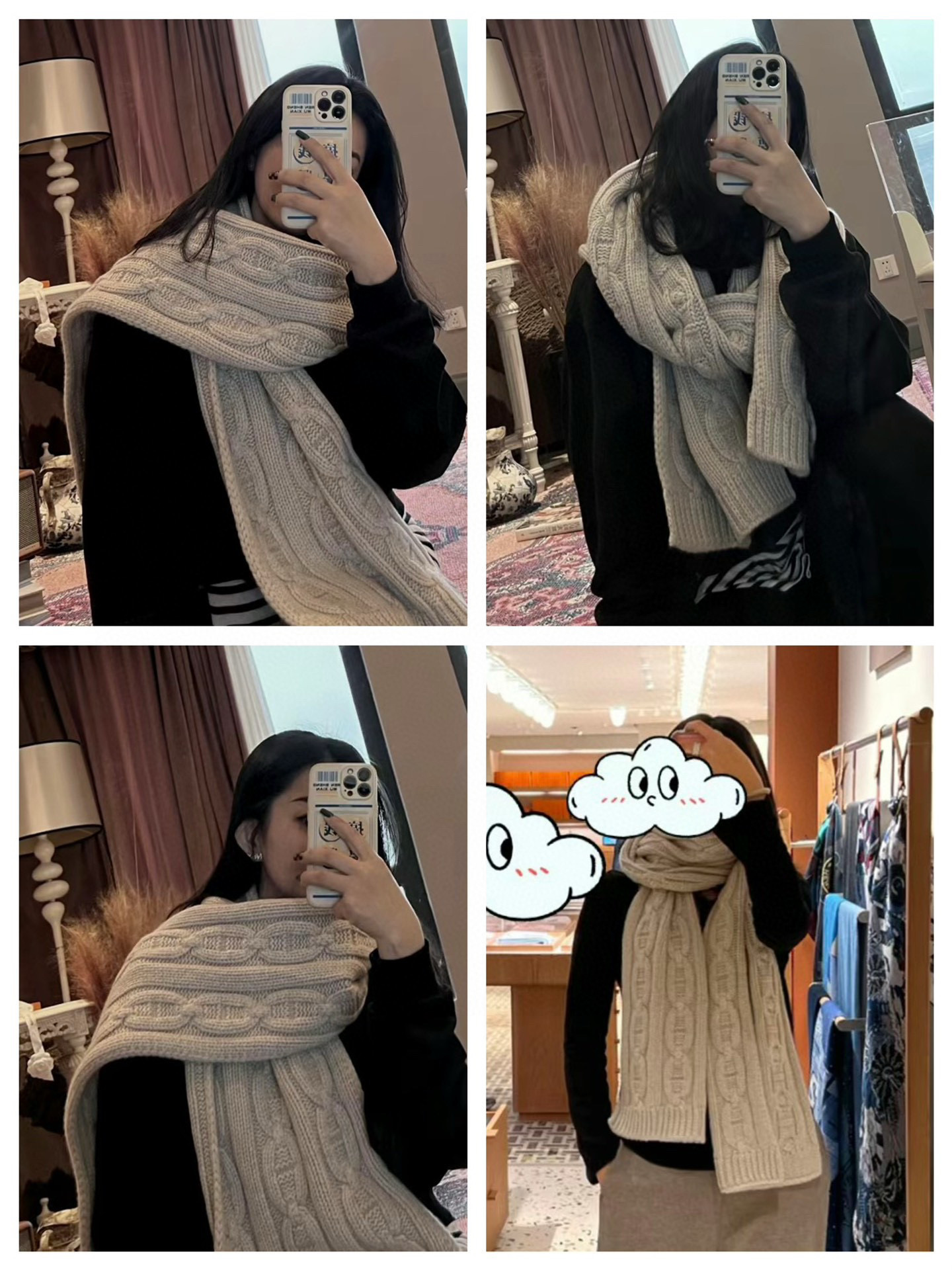 ✨✨H家手工编织情侣💑围巾！低调高级秋冬品味！！】H新款特殊肌理手工编织纹羊绒围巾！！年轻，时髦，自信，