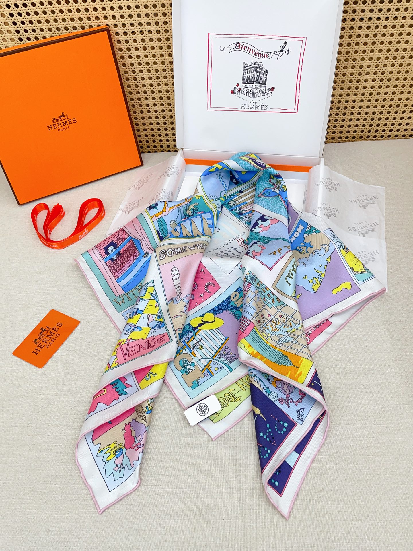 ✨✨【18姆米 双面同色】H**S真丝新款🆕👏👏买了都说好看‼️推荐💕【乐享天地 90】真丝方巾，顶级工