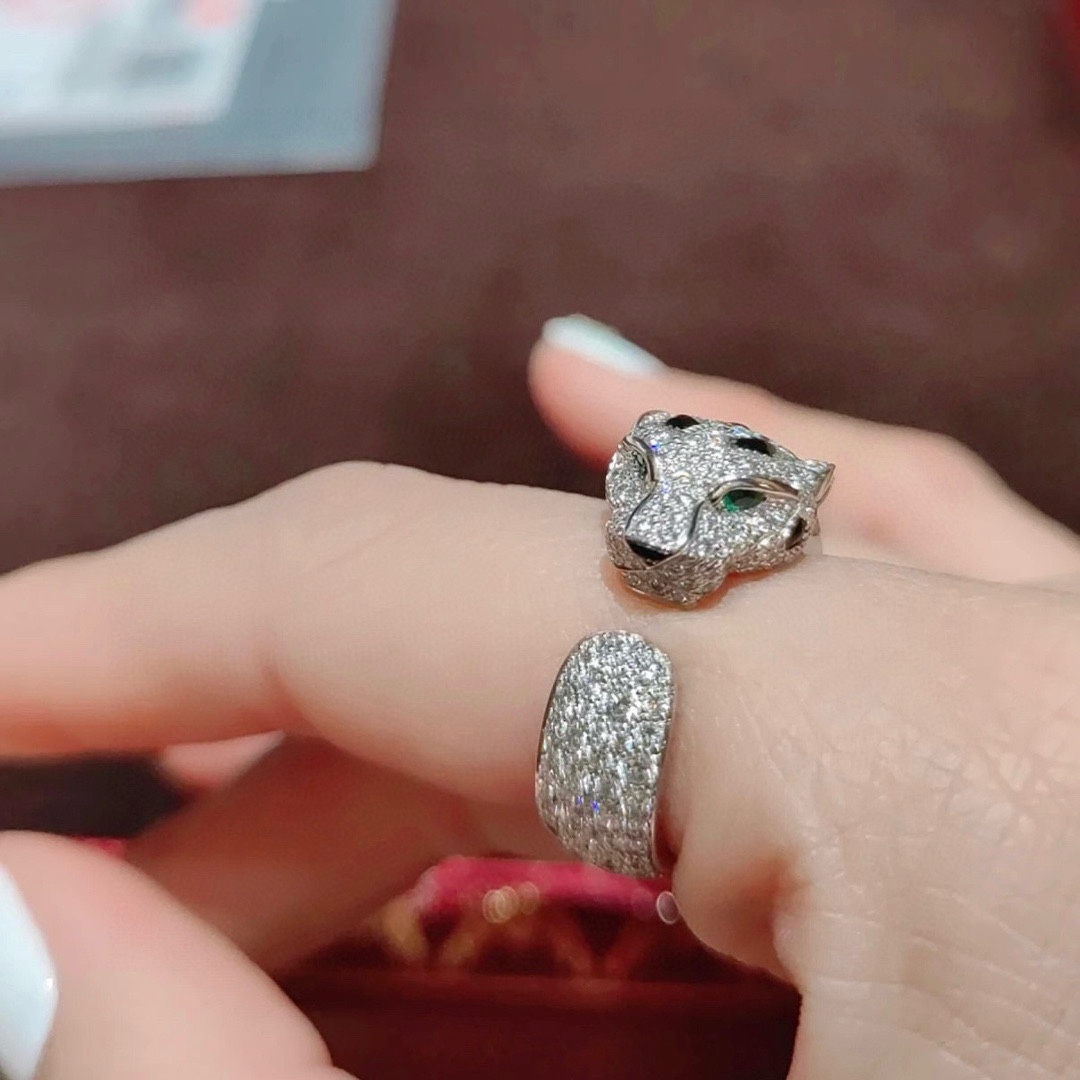 Cartier Cartier 银色 满钻豹子开口戒指