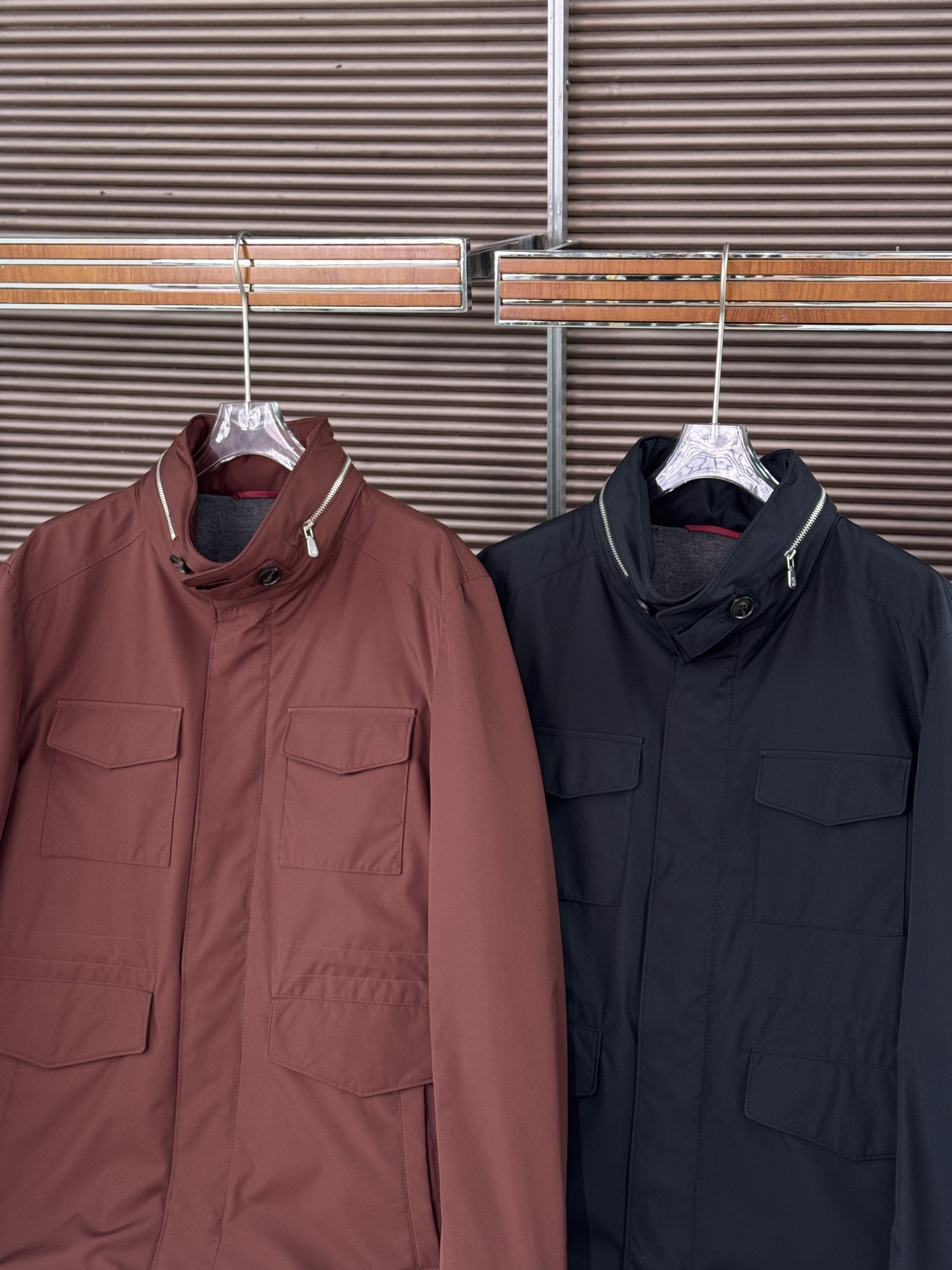 Brunello Cucinelli/布鲁内洛·库奇内利25新品男士老钱风多口袋立领外套休闲夹克提供暗红