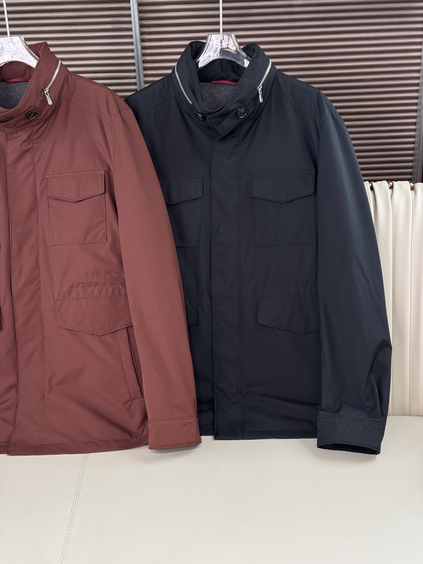 Brunello Cucinelli/布鲁内洛·库奇内利25新品男士老钱风多口袋立领外套休闲夹克提供暗红