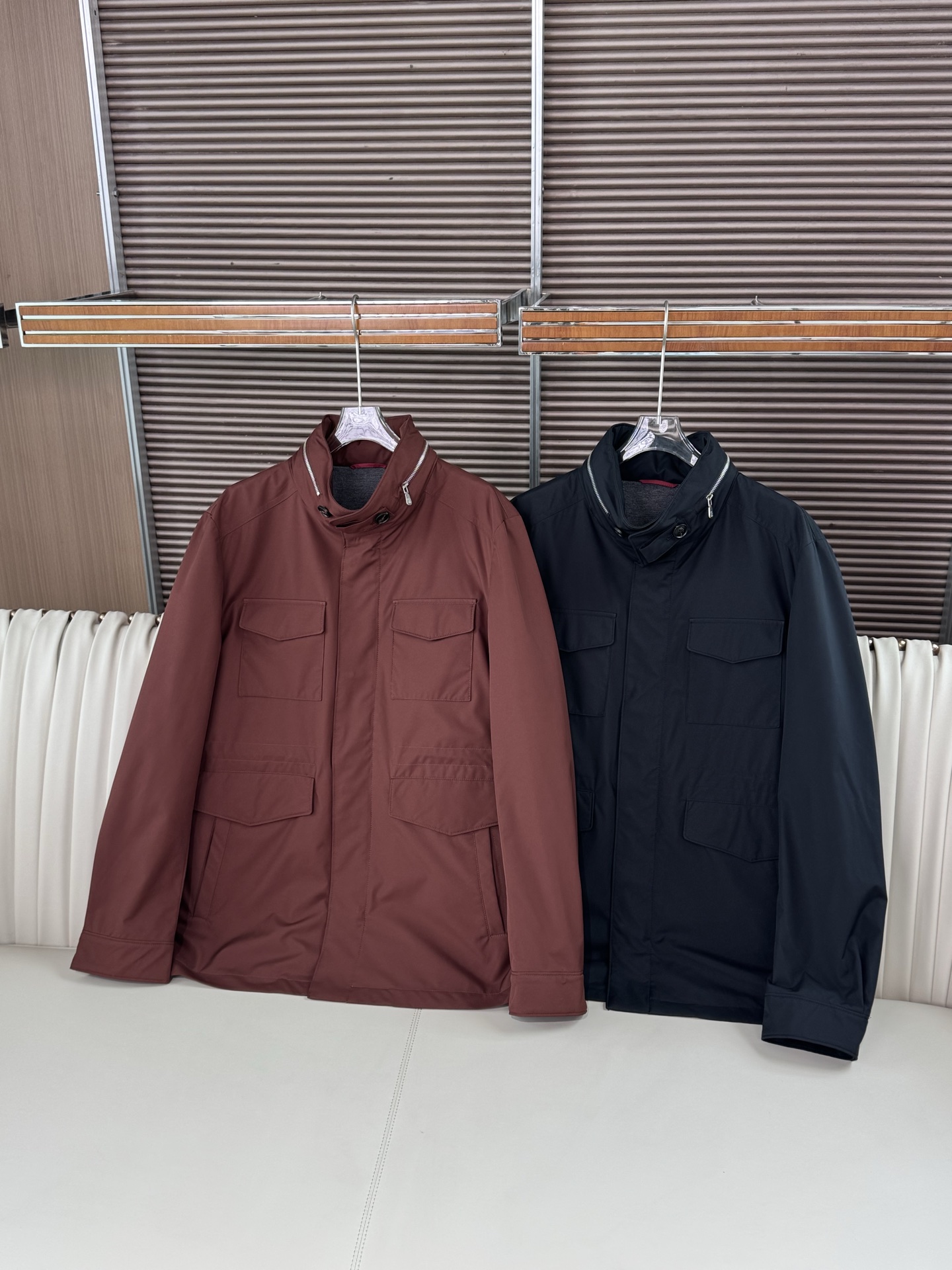 Brunello Cucinelli/布鲁内洛·库奇内利25新品男士老钱风多口袋立领外套休闲夹克提供暗红