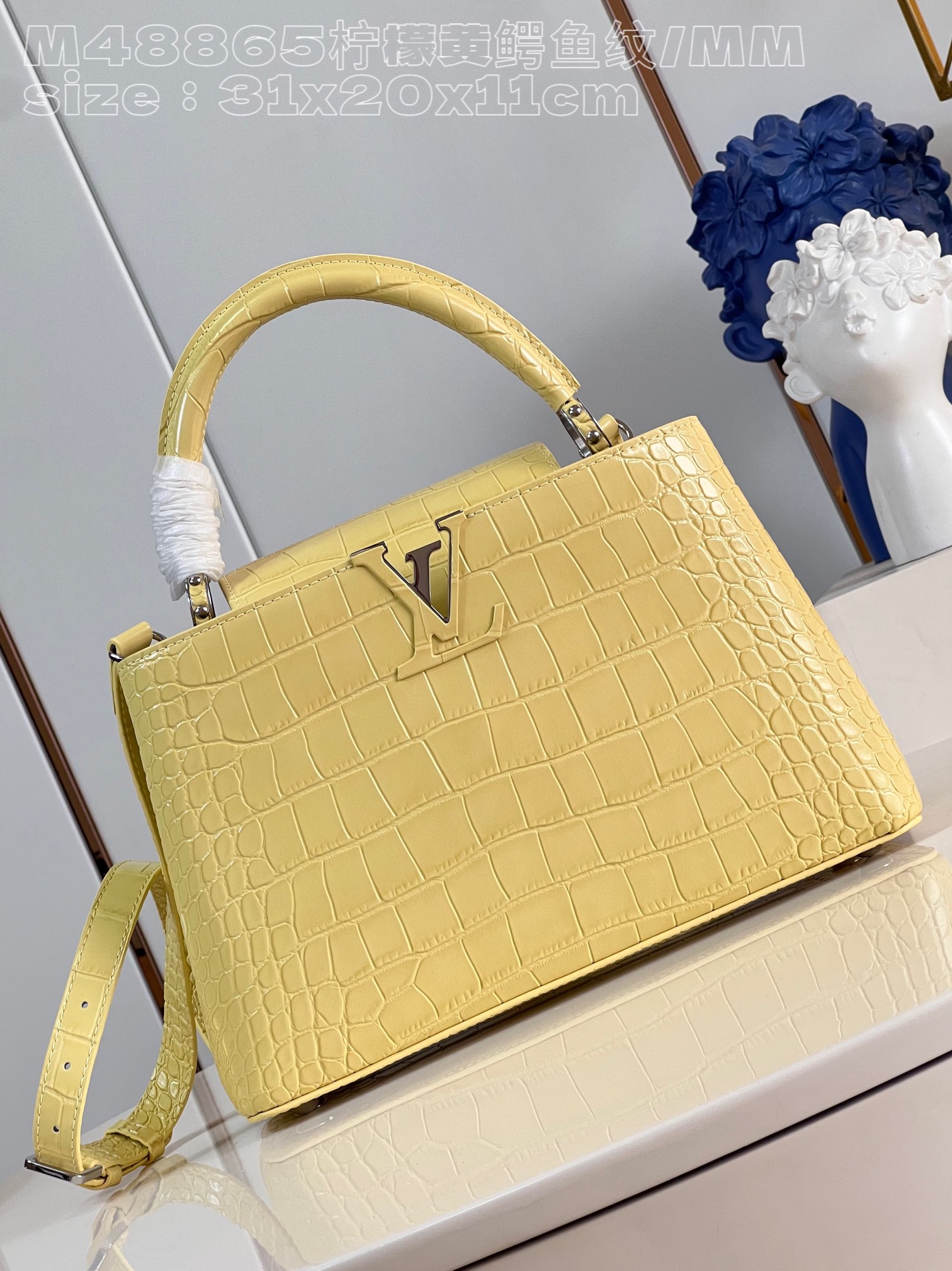 Louis Vuitton LV Capucines Bags Handbags Lemon Yellow Crocodile Leather Goat Skin Sheepskin M48865