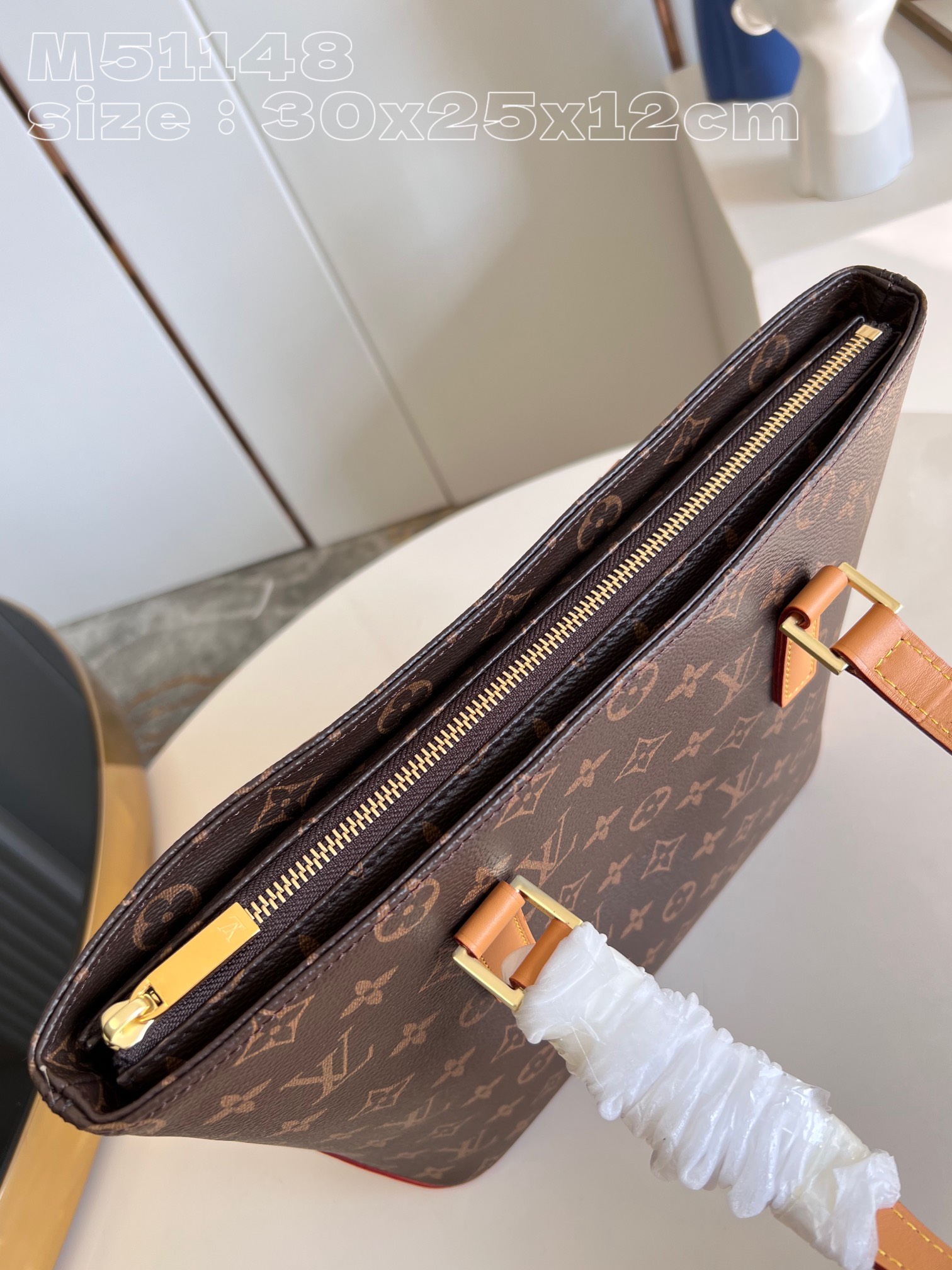 顶级原单M51148老花小号中古手提手袋金色五金环形D扣活动手柄带开口拉链设计采用七号拉链拉链滑易内设一