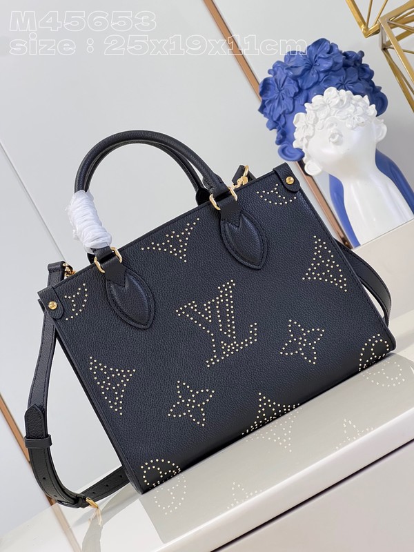 Louis Vuitton LV Onthego Wholesale Tote Bags Designer Fashion Replica Black Cowhide T Monogram M45653