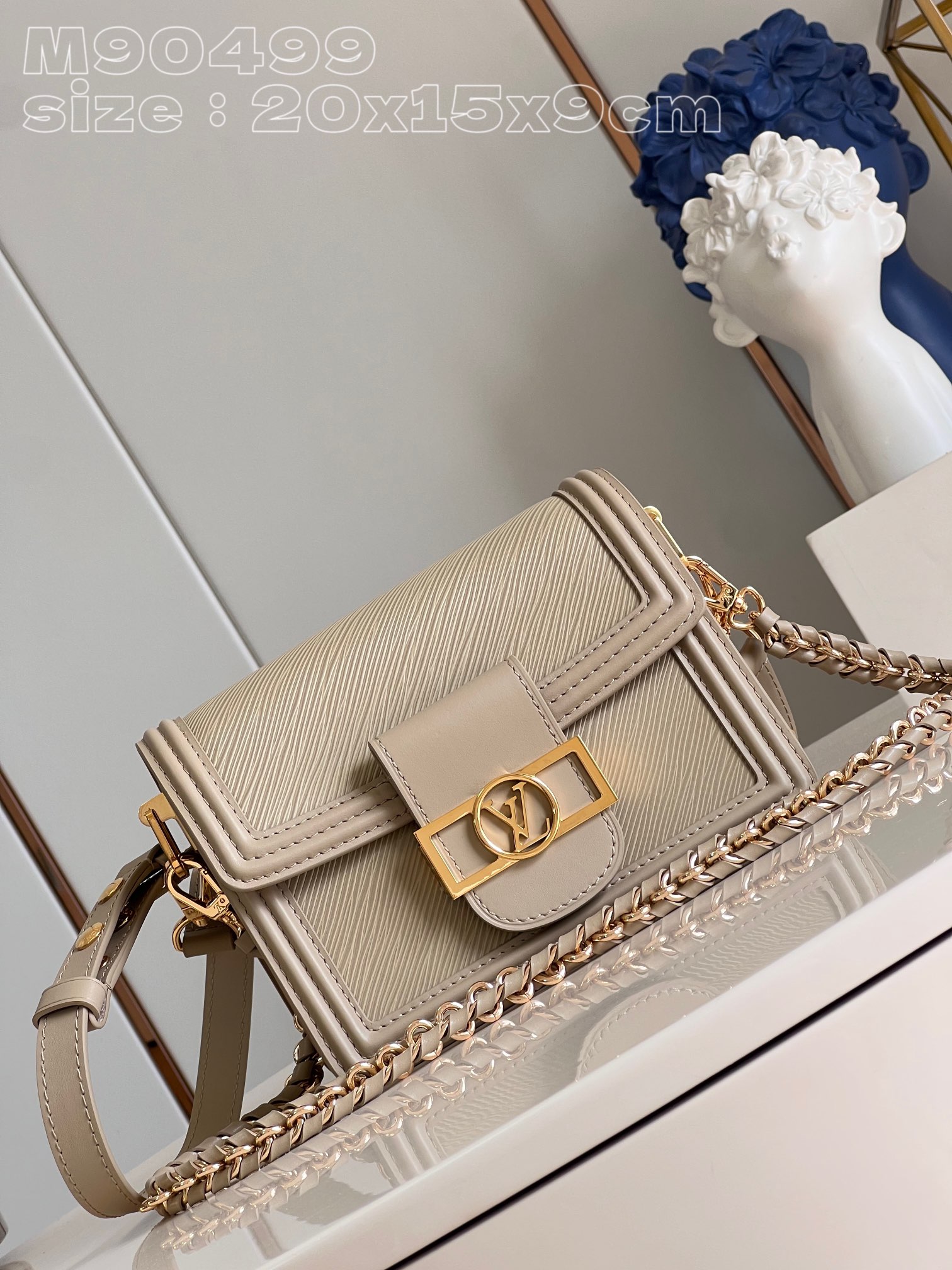 Louis Vuitton LV Dauphine Bags Handbags Khaki Weave Epi Cowhide Circle Chains M90499