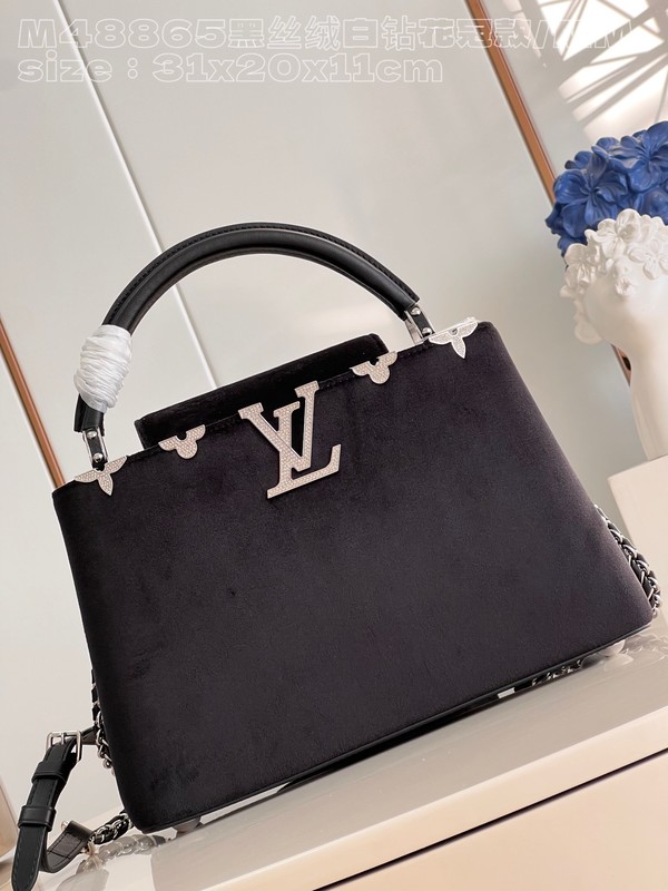 Louis Vuitton LV Capucines Bags Handbags Black White Set With Diamonds Weave Chains M48865