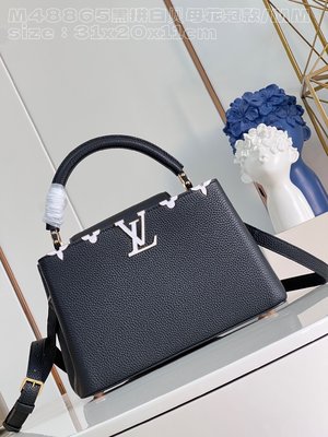 Louis Vuitton LV Capucines AAAAA+ Bags Handbags Black White Calfskin Cowhide M48865