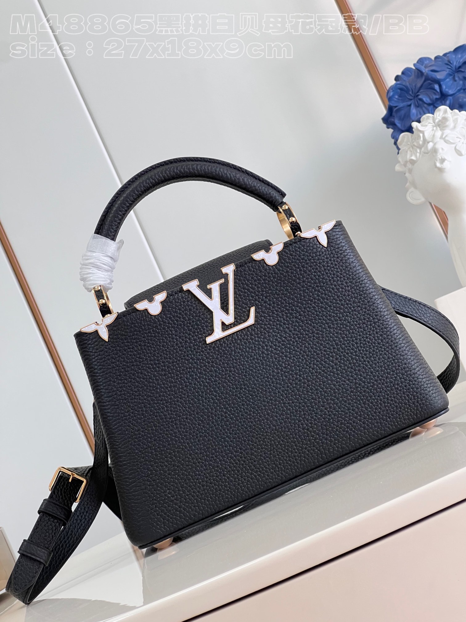 Louis Vuitton LV Capucines Bags Handbags Black White Calfskin Cowhide M48865
