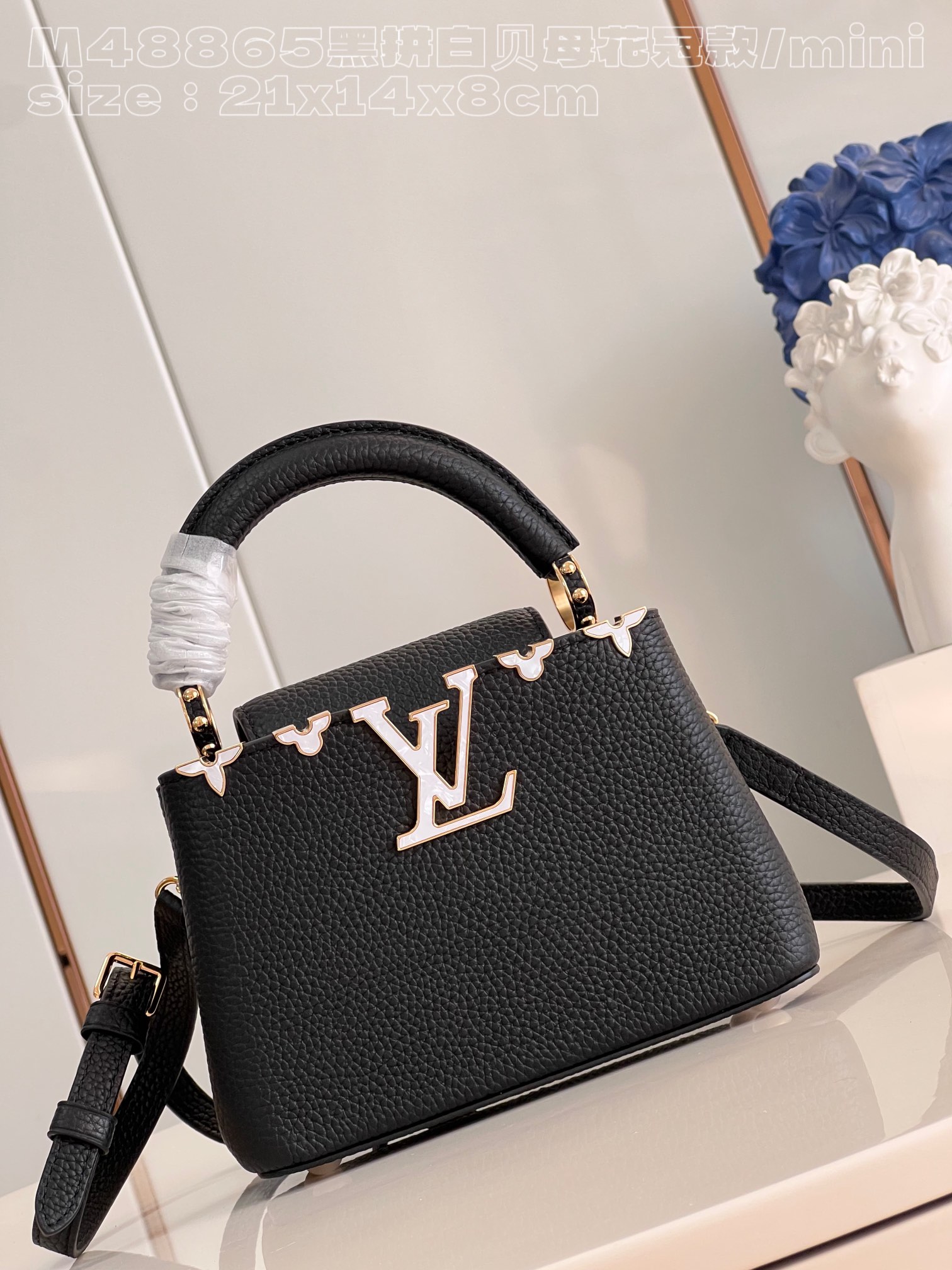 Online From China Designer
 Louis Vuitton LV Capucines Bags Handbags Black White Calfskin Cowhide Mini M48865