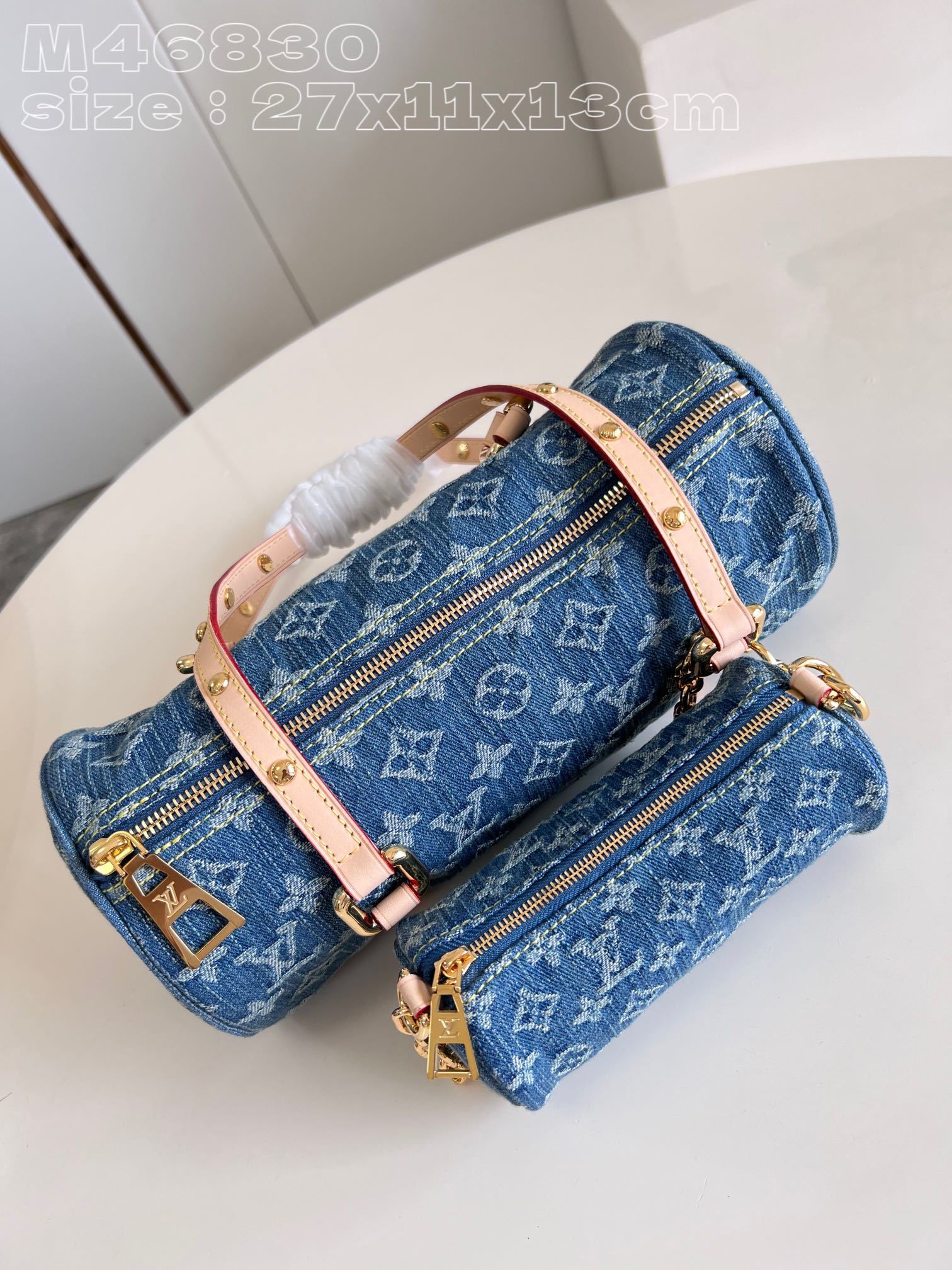 顶级原单M46830本款Papillon手袋取材多重工艺制成的MonogramDenim帆布与同款手袋的