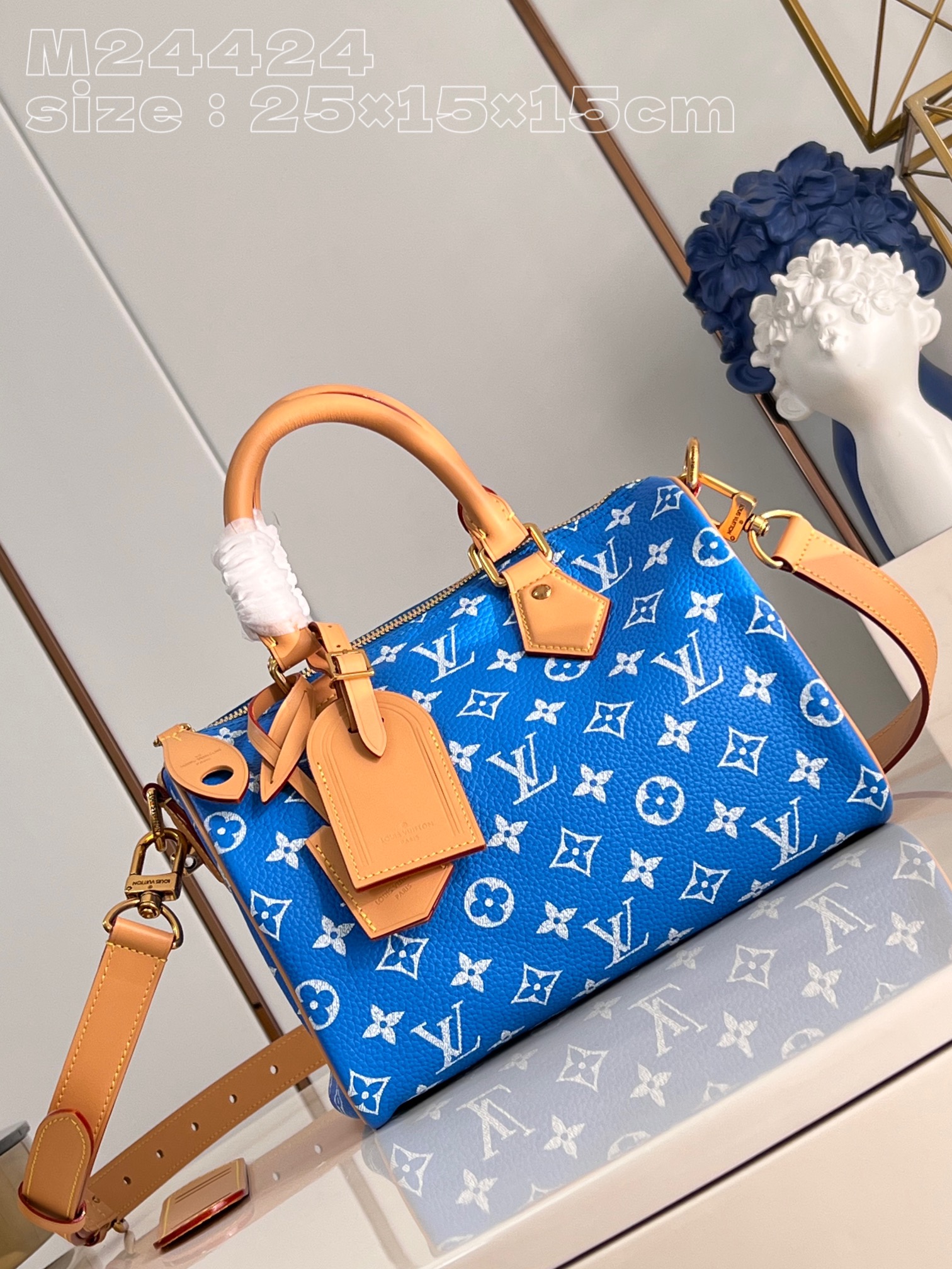 High Quality Designer
 Louis Vuitton LV Speedy AAAA
 Bags Handbags Blue Polishing Canvas Cowhide Sheepskin M24424