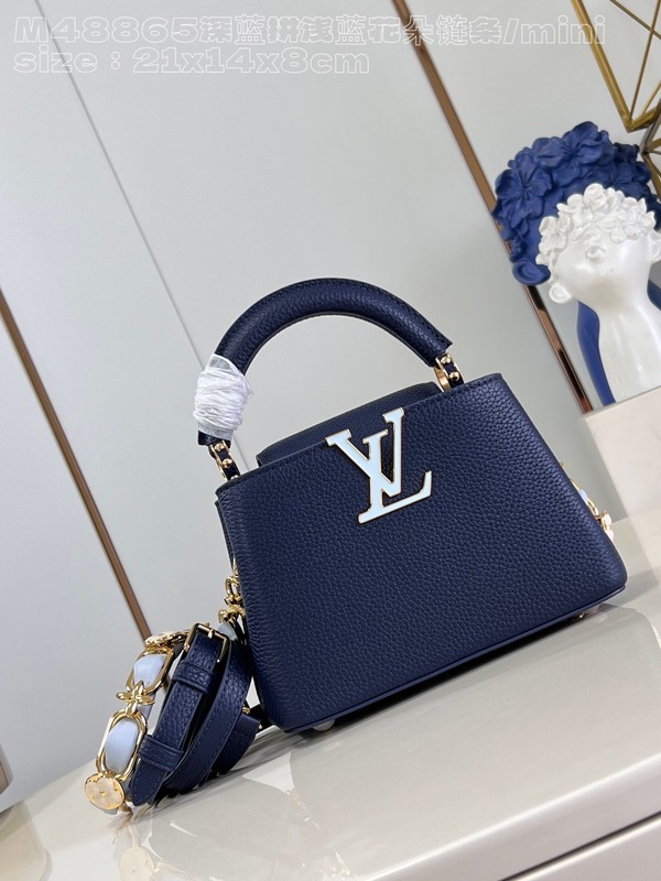 Louis Vuitton LV Capucines Online Bags Handbags Blue Dark Light Weave Cowhide Chains M48865
