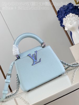 Louis Vuitton LV Capucines Buy Bags Handbags Blue Light Calfskin Cowhide Chains M48865