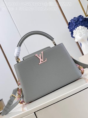 Louis Vuitton LV Capucines Bags Handbags Grey Light Gray Set With Diamonds Taurillon Cowhide Weave Chains M48865