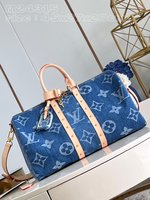 Louis Vuitton LV Keepall Travel Bags Denim Blue Canvas Cowhide Fashion M24315