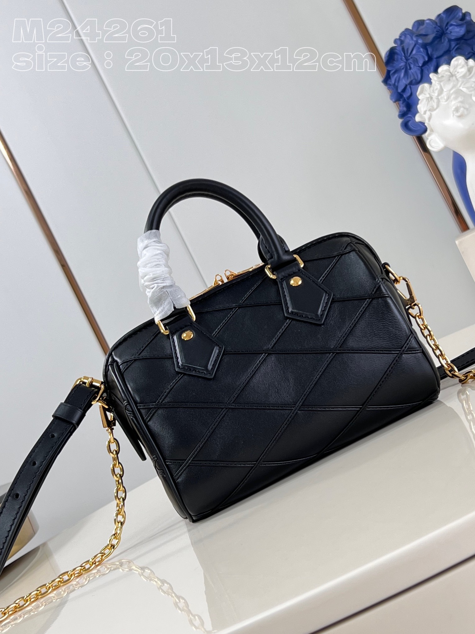 Louis Vuitton LV Speedy Bags Handbags Black Sheepskin Chains M24261