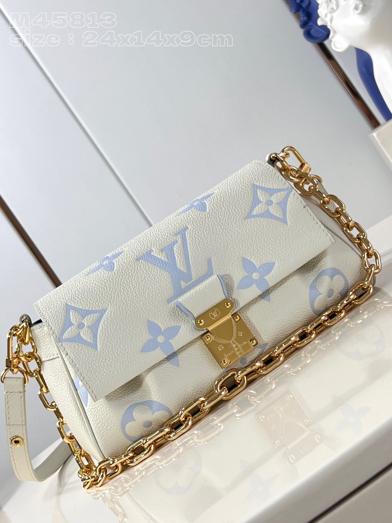 Louis Vuitton LV Favorite Bags Handbags Beige Blue White Printing Empreinte​ Chains M45813