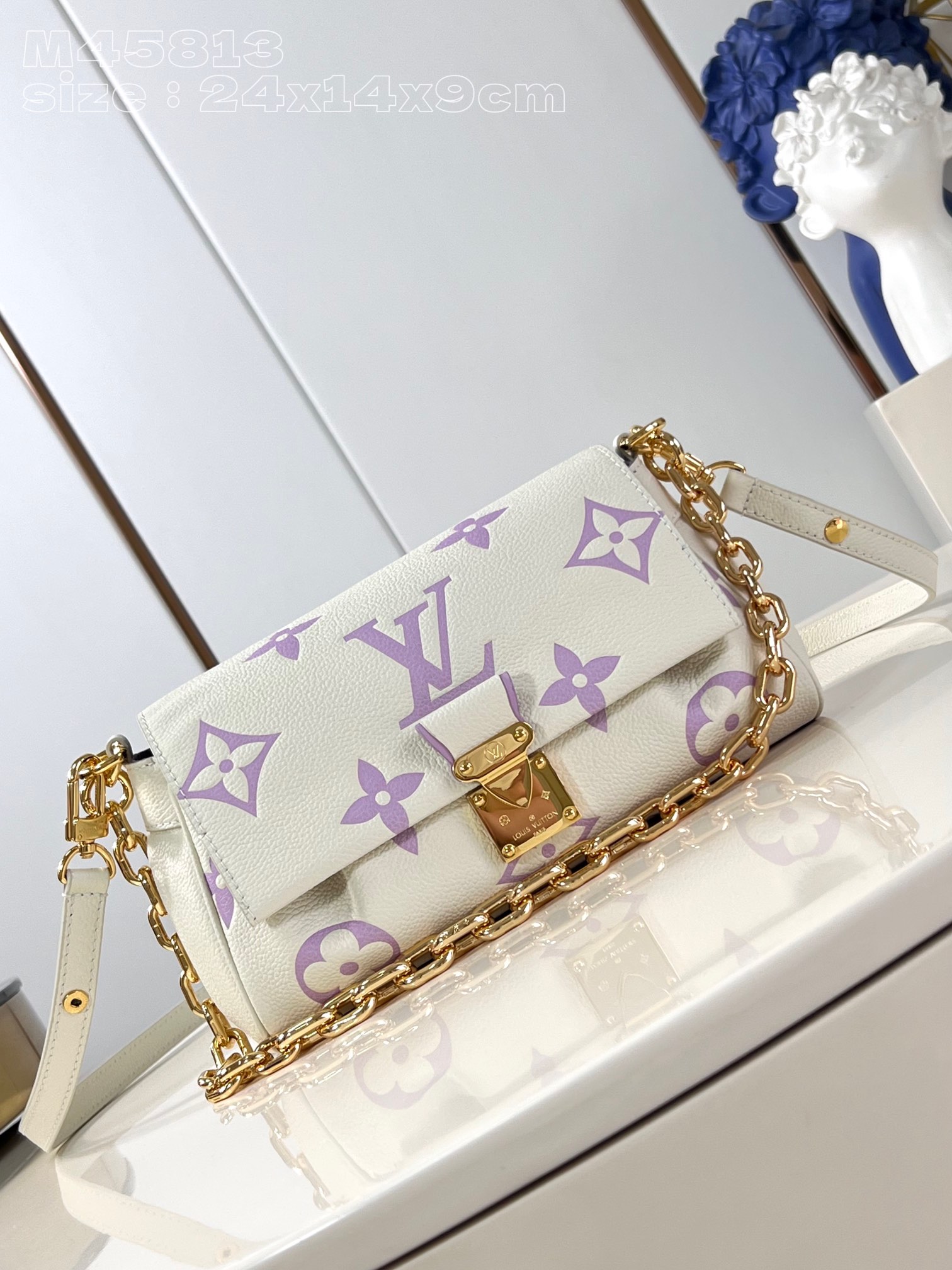 Counter Quality
 Louis Vuitton LV Favorite Bags Handbags Beige Purple White Printing Empreinte​ Chains M45813