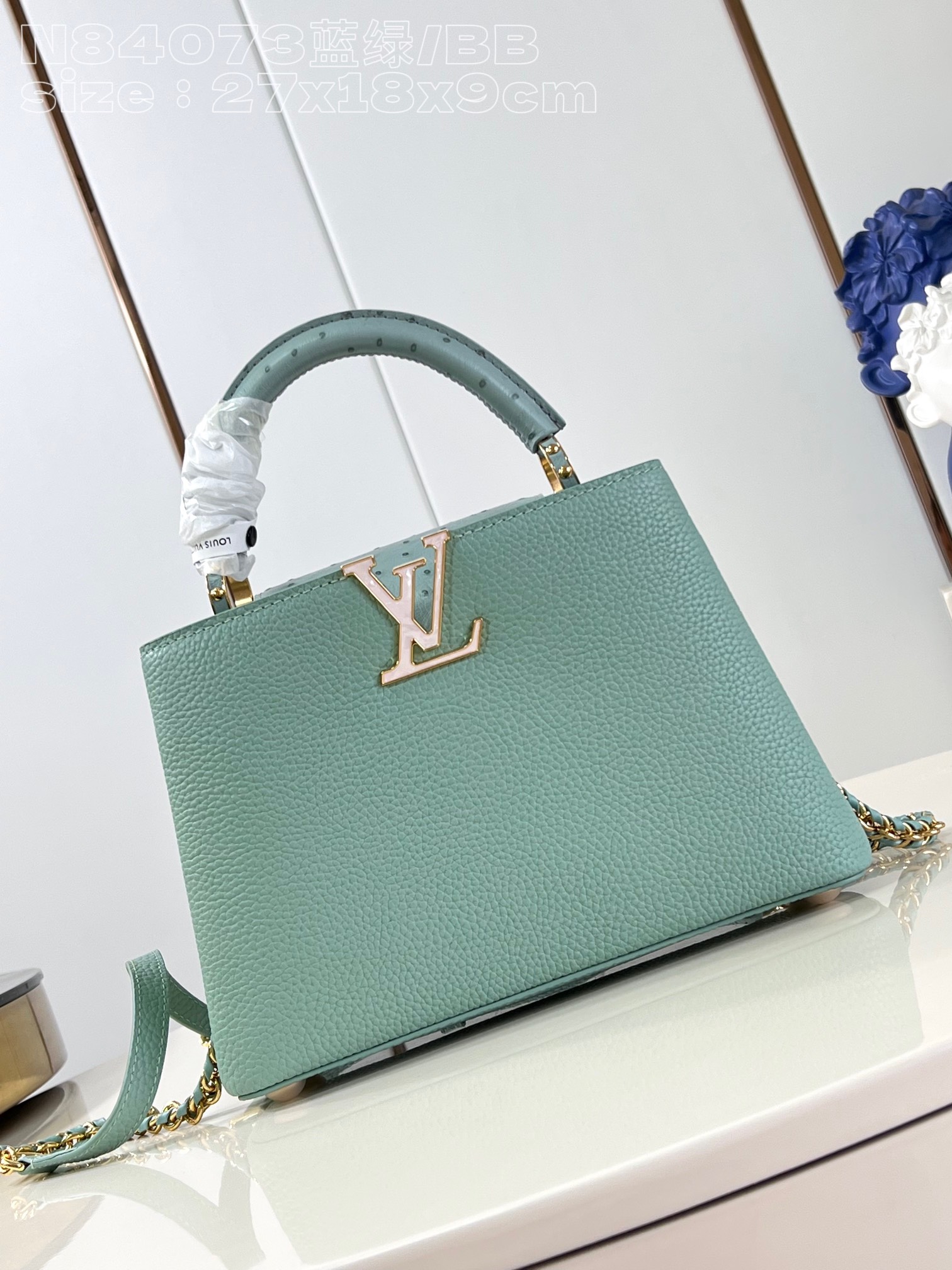 Louis Vuitton LV Capucines Bags Handbags Luxury Cheap Replica
 Blue Green Taurillon Ostrich Leather N84073
