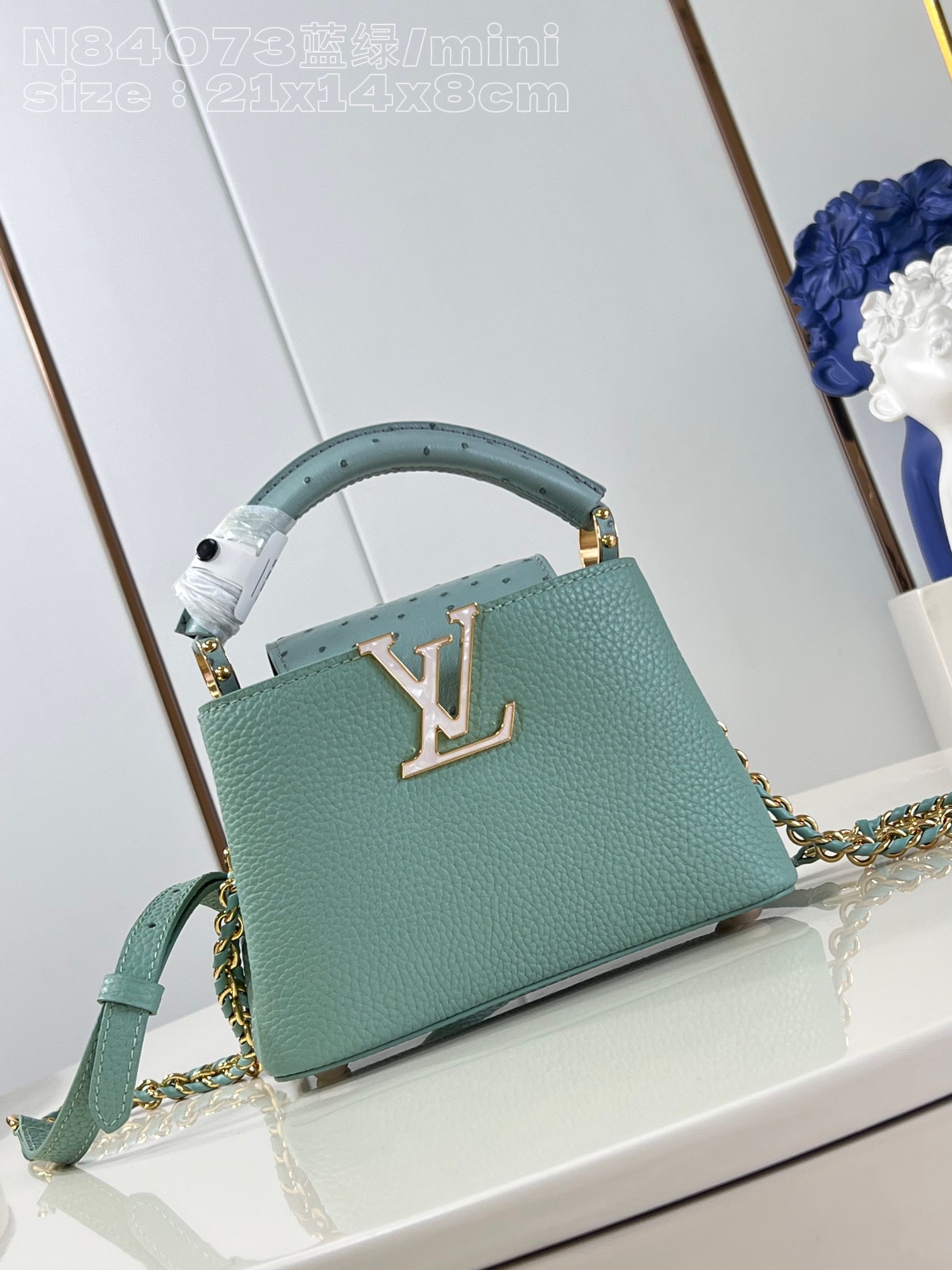 Louis Vuitton LV Capucines Knockoff
 Bags Handbags Replica AAA+ Designer
 Blue Green Taurillon Ostrich Leather Mini N84073