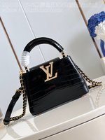 Louis Vuitton LV Capucines Bags Handbags Black Gold Crocodile Leather Goat Skin Sheepskin Mini M48865