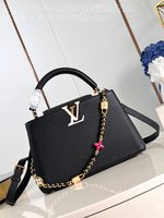 Louis Vuitton LV Capucines Bags Handbags Black Weave Monogram Eclipse Chains M48865