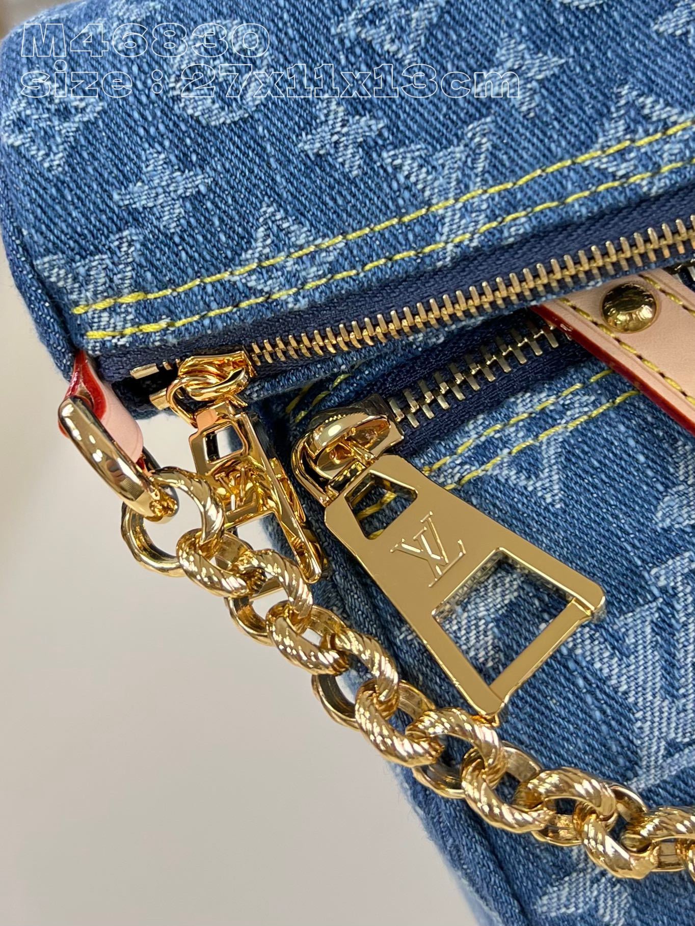 顶级原单M46830/对版本款Papillon手袋取材多重工艺制成的MonogramDenim帆布与同款