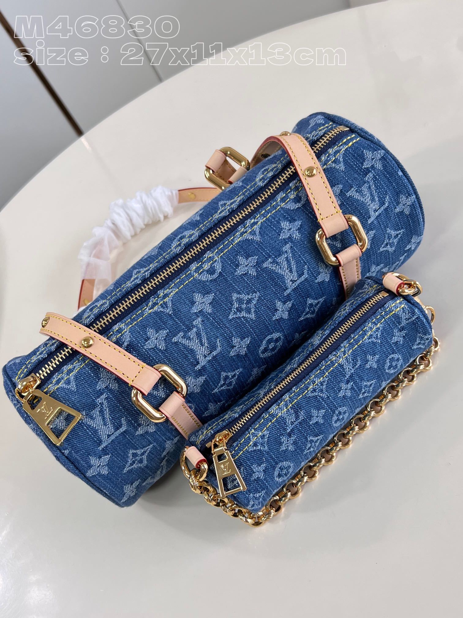 顶级原单M46830/对版本款Papillon手袋取材多重工艺制成的MonogramDenim帆布与同款