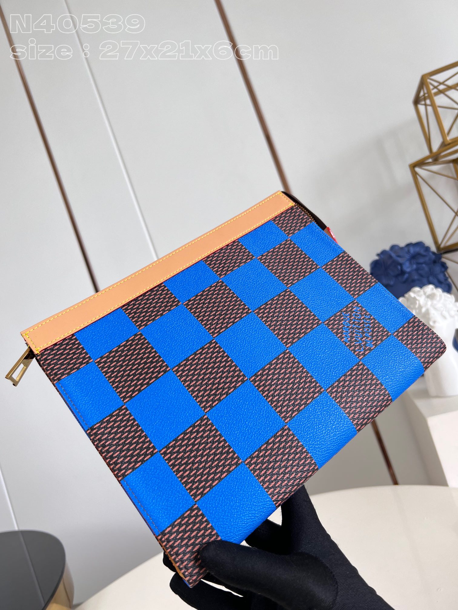 mirror copy luxury
 Clutches & Pouch Bags Blue Grid Canvas Pochette N40539