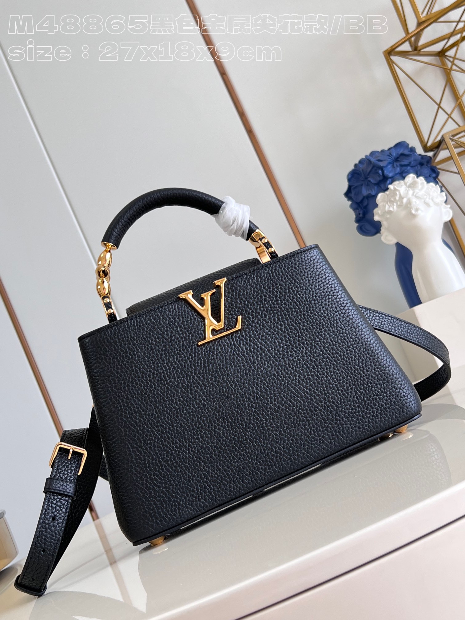 Find replica
 Louis Vuitton LV Capucines Bags Handbags Black Taurillon Cowhide Mini M48865