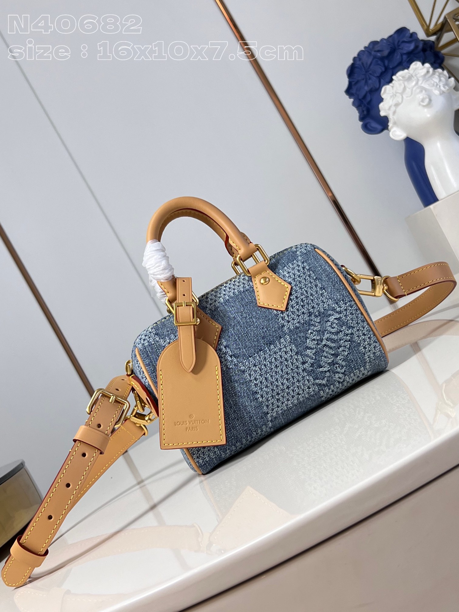 Louis Vuitton LV Speedy Taschen Handtaschen Polieren Leinwand Rindsleder Denim N40682