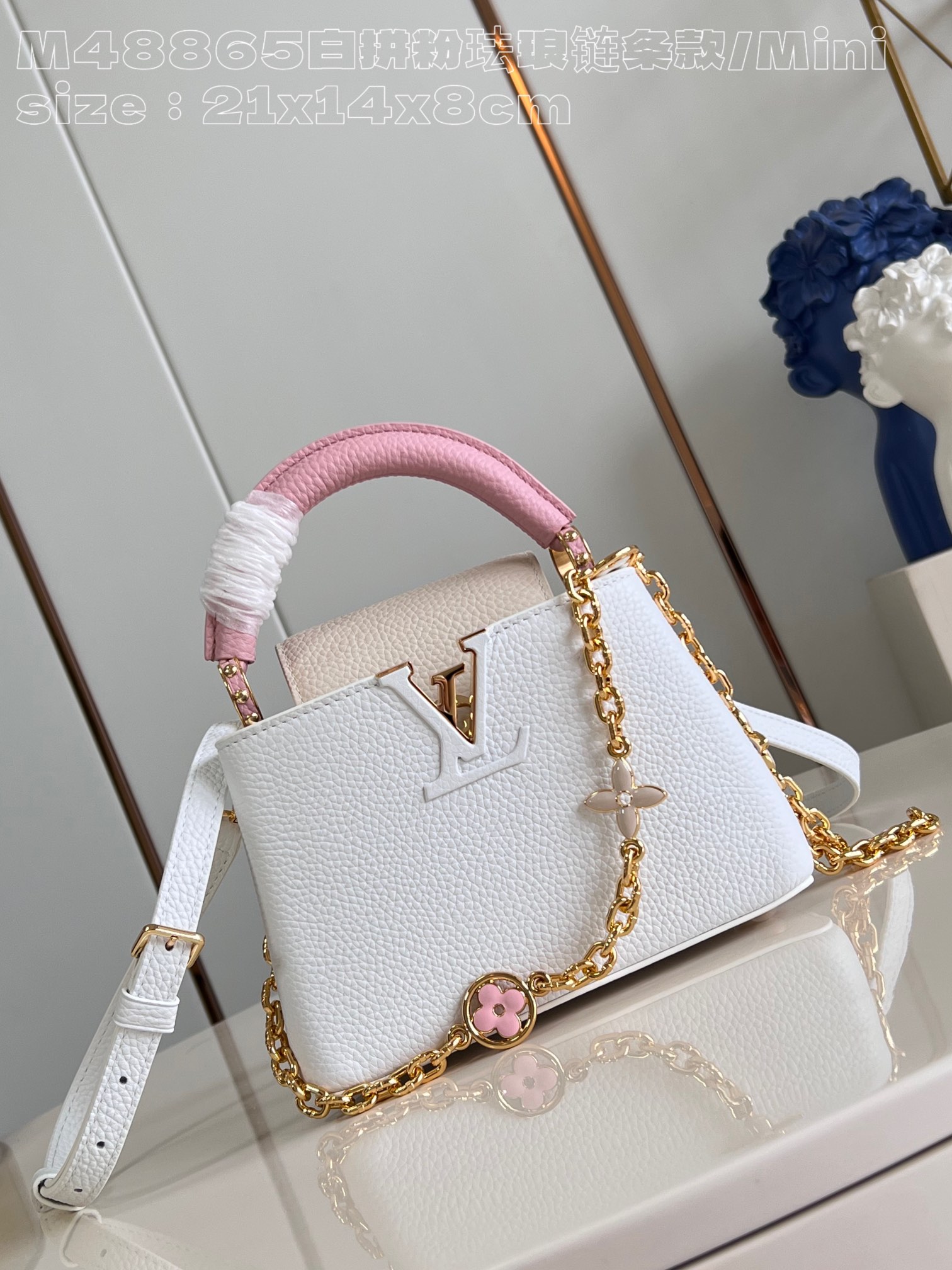 Louis Vuitton LV Capucines Bags Handbags Pink White Polishing Chains M48865