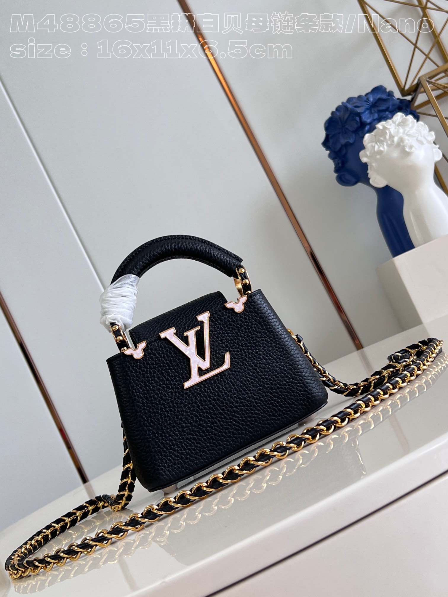 Louis Vuitton LV Capucines Bags Handbags Black White Calfskin Cowhide Chains M48865