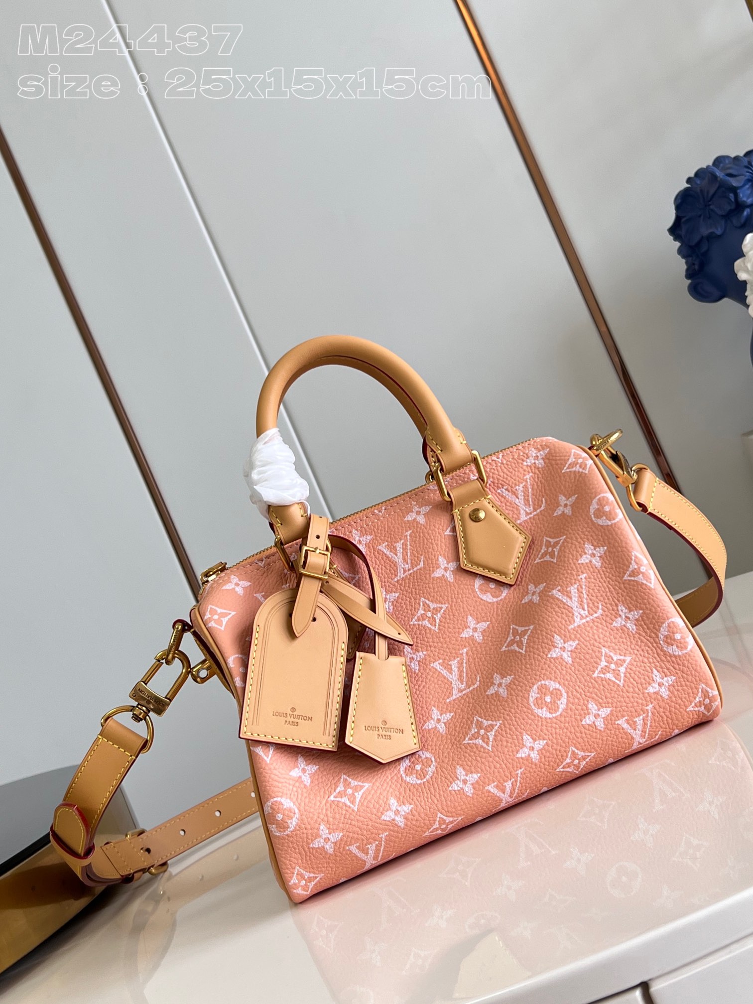 لويس فيتون LV Speedy حقيبة حقيبة يد طباعة قماش جلد البقر الغنم M24437