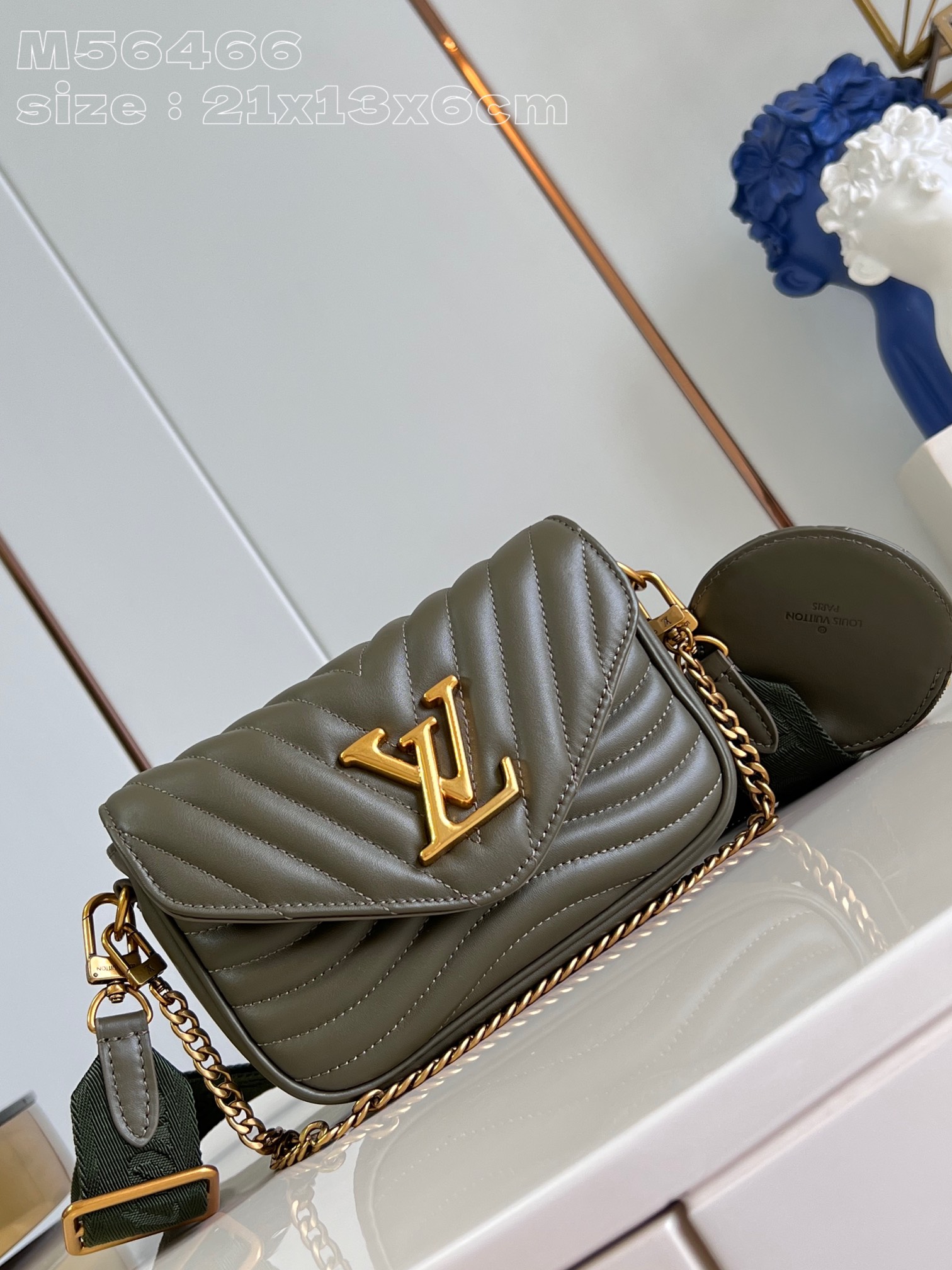 Louis Vuitton LV New Wave Bags Handbags Gold Green Orange Red Calfskin Cowhide Pochette Chains M56466